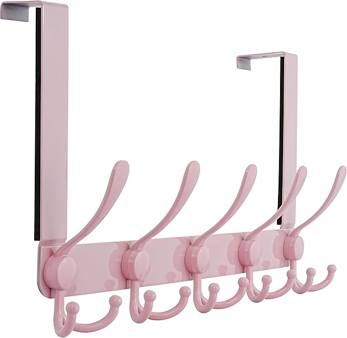 Dseap Over The Door Hook Hanger - Fits 1 3/8" to 1 3/4" Standard Doors | 5 Tri Hooks Heavy Duty Towel/Coat Rack | Door Organi