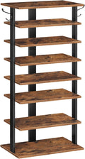 HOOBRO 8 Tiers Vertical Shoe Rack, Wooden Shoe Storage Organizer with Hooks, Narrow Shoe Tower for 16 Pairs, Space Saving, fo