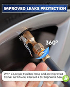 Tire Inflator with Pressure Gauge and Longer Hose - Most Accurate, Heavy Duty Air Chuck with Gauge for Air Compressor Tire Inflator Attachment - 100PSI