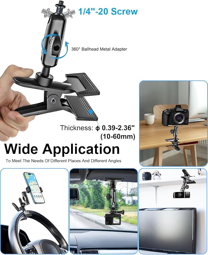 woleyi Tablet Holder for Car Sun Visor - [Metal Magic Arm] 360° Adjustable Car Tablet Mount with Ultra Stable Clamp for iPad Pro Air Mini, Galaxy Tabs, Z Fold, iPhone, Fire, Gopro, 4.7-11" Devices
