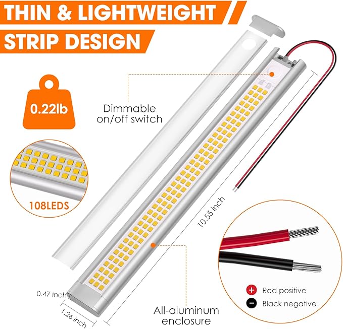 GZV 12V LED Light, Enclosed Trailer Light, 12 Volt Lights, 12v LED Strip for RV Interior, Strip Lights for Trailer, Cargo, Truck, Van, Shed, RV(2Pack, 4000K, Silver)