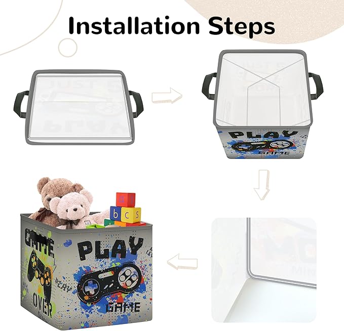 Clastyle Video Game Kid Storage Cube Organizer Set Black Gamepad Closet Clothes Cube Storage Bin Nursery Toddler Toy Box Ches