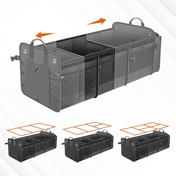 Car Trunk Organizer with Lid & Removable Leakproof Cooler Bag,Foldable Cover,Large Trunk Organizers,Multi-Compartment Collap