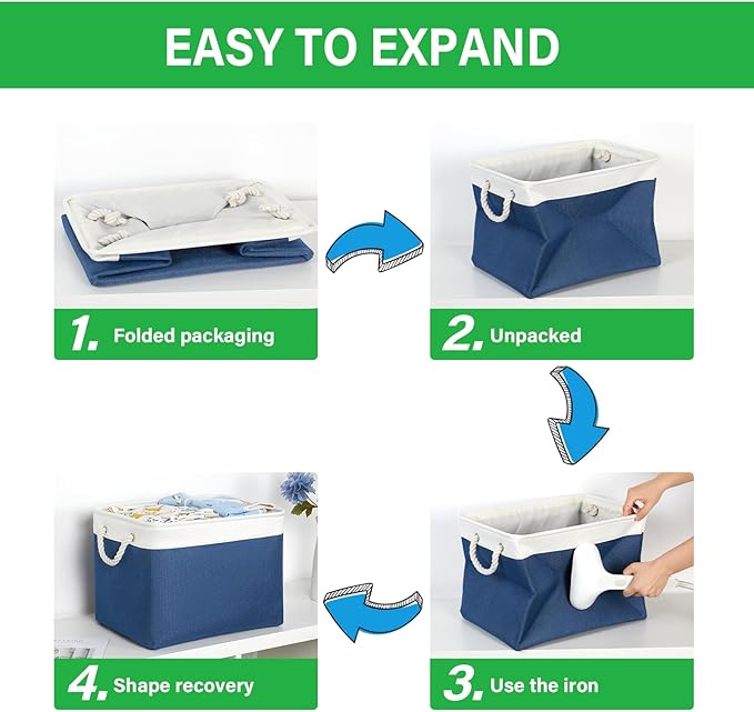 Bidtakay Large Storage Baskets for Shelves 3 Pack Fabric Storage Bins for Organizing Navy Blue Decorative Baskets Linen Colla