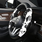 Dotesy Leather Cow Pattern Steering Wheel Cover Protector Cow Print Car Accessories Anti Slip Universal for 36.5-38cm (Black 