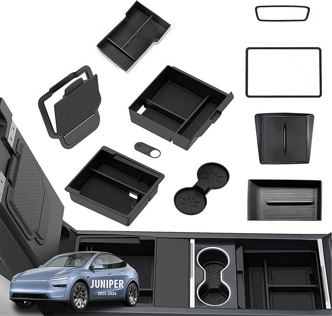 10PCS Center Console Organizer Tray for 2025 2026 Tesla Model Y Accessories, Armrest Hidden Storage Box Cup Holder Charger Pad for Model Y Juniper