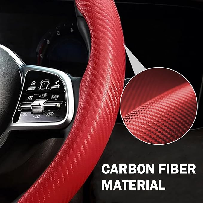 Carbon Fiber Steering Wheel Cover Anti-Slip Wrap Snap on Car
