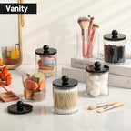 8 Pack Acrylic Qtip Holder Dispenser for Cotton Swabs, Balls, Pads, Floss - Plastic Canister Apothecary Jar Set, Bathroom Ess