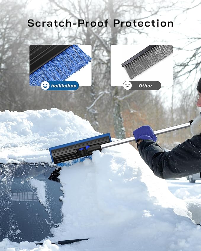 helloleiboo 2025 Extra Long 55.7" Ice Scrapers for Car Windshield Multi-Functional Detachable Car Ice Scraper with Foam Grip and 270° Pivoting Brush Head Snow Brush for SUV Truck Auto (Blue)