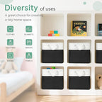 FinishingBo Large 11x11 Inch Cube Storage Bins with Cotton Handles for Closet, Shelves, Clothes, Towel (White/ Black-6 Pack)
