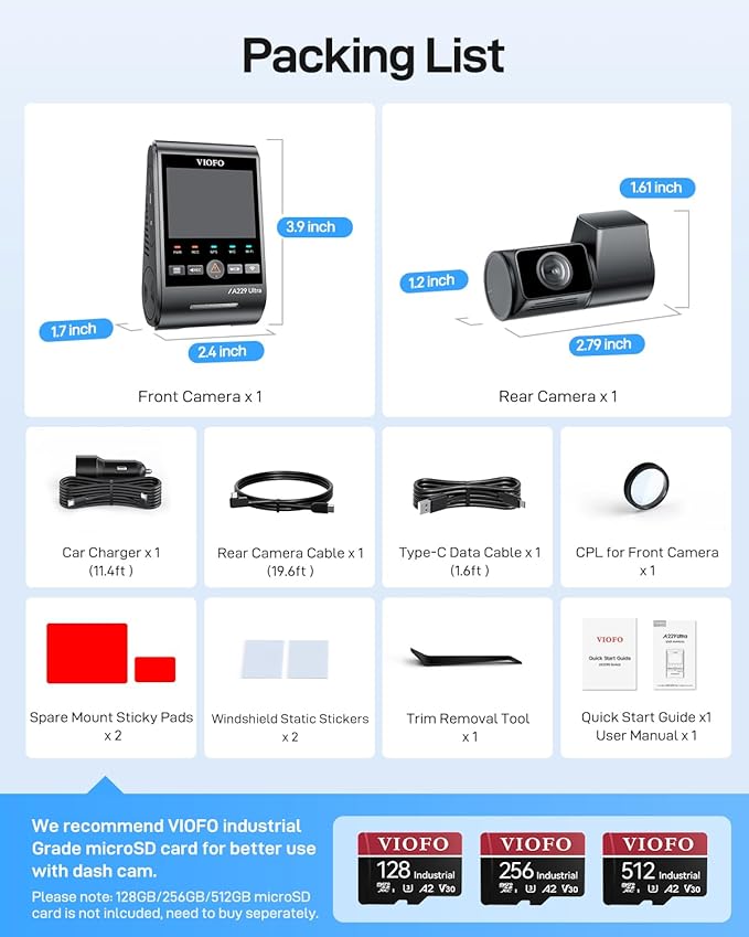 VIOFO A229 Ultra 2CH Dual 4K Dash Cam Front and Rear, Dual STARVIS 2 IMX678 Sensors & 2-Channel 4K HDR, Faster 5GHz Wi-Fi & P