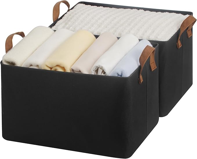 StorageWorks Storage Bins, Fabric Storage Bins for Shelves, Large Storage Baskets with Metal Frame, Closet Baskets and Bins w