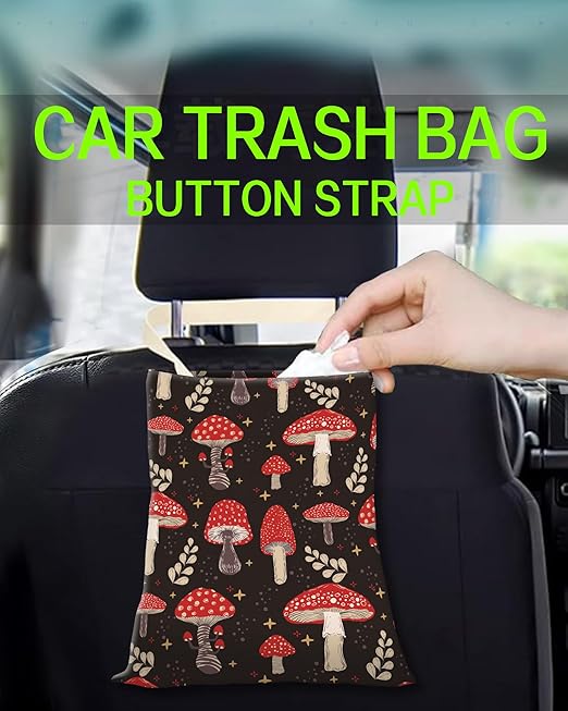 Car Trash Can, Durable Hanging Car Trash Garbage Bag, Cute Automotive Garbage Cans Organizer, Cute Red Mushroom