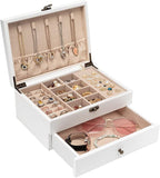 Pinzoveco Jewelry Box for Women, Rustic Wooden Jewelry Organizer Box for Storage Earrings Rings Necklace Bracelet, Farmhouse 