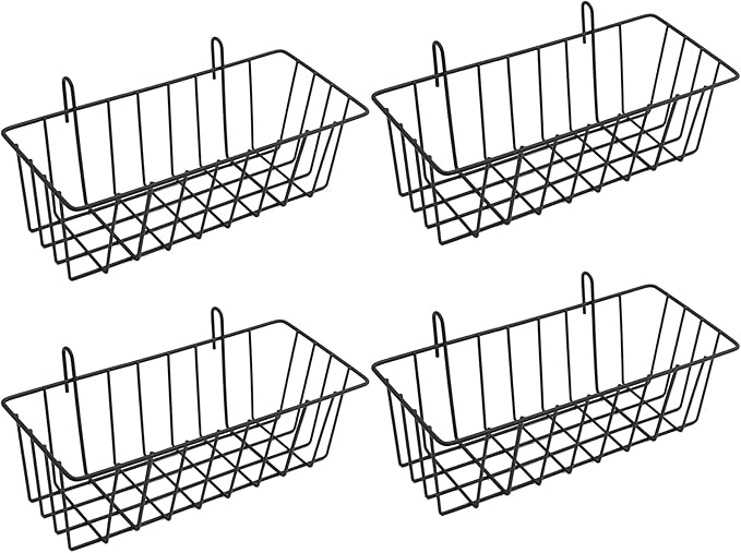 4 Pcs Gridwall Accessories 9"x4"x3" Hanging Basket Wall Mounted Grid Plate Wire Basket for Kitchen Grid Plate Wall Mounted St