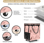 (Medium, Rose Gold) Reusable Grocery Bag on 4 Wheels, Foldable Rolling Tote Carries Up to 66lb Shopping Trolley, Rolling Bag with 3 Handles, Zipper Clouser Rolling Tote Bag with Wheels for Laundry
