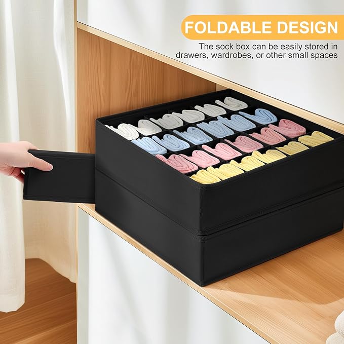 Joyoldelf Sock Drawer Organizer Divider Underwear Organizer 24-cell Fabric Dresser Drawer Organizers Storage Boxes for Socks 