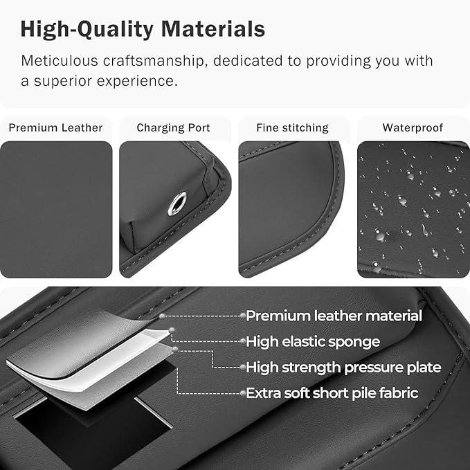 Car Seat Gap Filler Organizer with Cup Holder, Premium PU Leather Interior Accessories for Phone,Sunglasses,Keys, and Small Items, Universal Fit for Car, SUV and Truck,2-Packs Black
