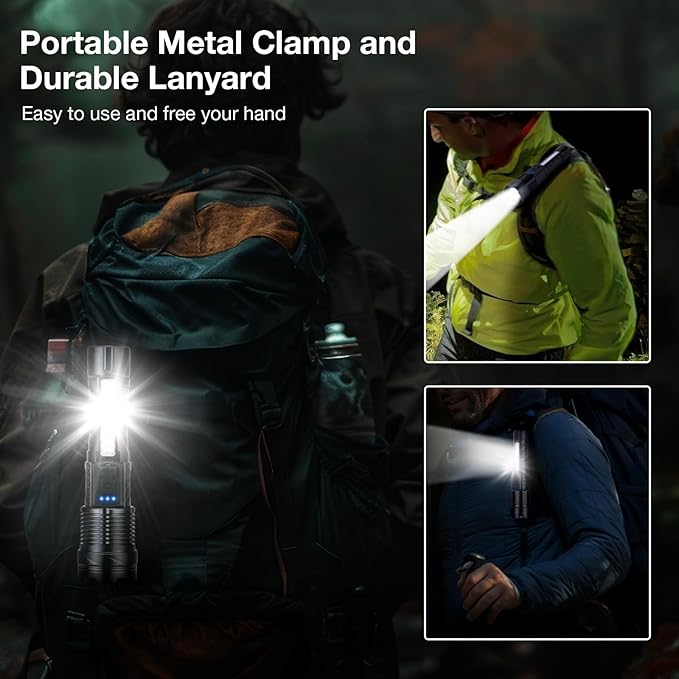 Rechargeable Flashlight 980,000L High Lumens 2 Pack, Led Tactical Flash Light, Super Bright Flashlights with 7 Modes, USB C C
