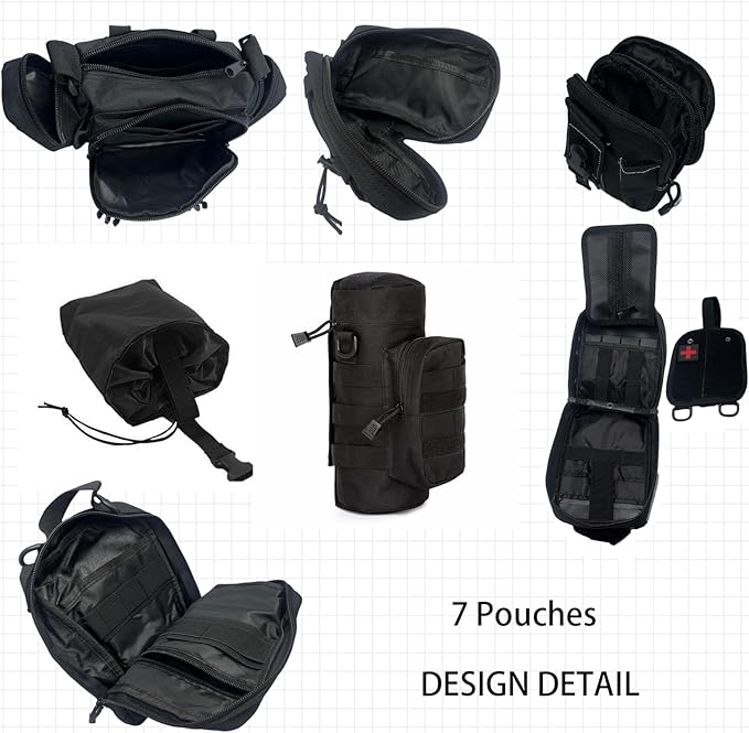 8 Pack Tactical Molle Car Seat Back Organizer Vehicle Panel with 7 Detachable Molle Pouch for Car Truck Ford Jeep Vehicle Automotive Organizer For Man Combined On Demand (7 Pouches)