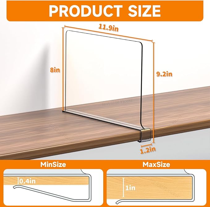 Clear Acrylic Shelf Dividers for Closet Organization - 10 Pack Closet Shelf Divider for Sweatshirt,Towel,Bag,Purse,Clothing,S