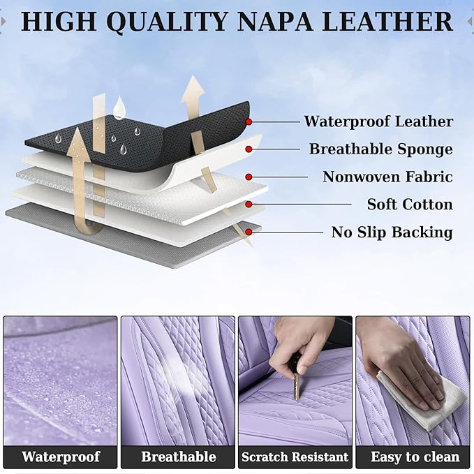 Coverado Purple Car Seat Covers, Back Car Seat Cover, Leather Seat Cover, 3-Pieces Car Seat Cushion, Luxury Seat Cover Seat P