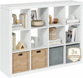 Furinno Cubicle Book Shelf, 12-Cube Bookshelf, Triple Thick Frame Cube Storage Organizer, 1.65" Thick Bookcase, 15.4" x 57.4"
