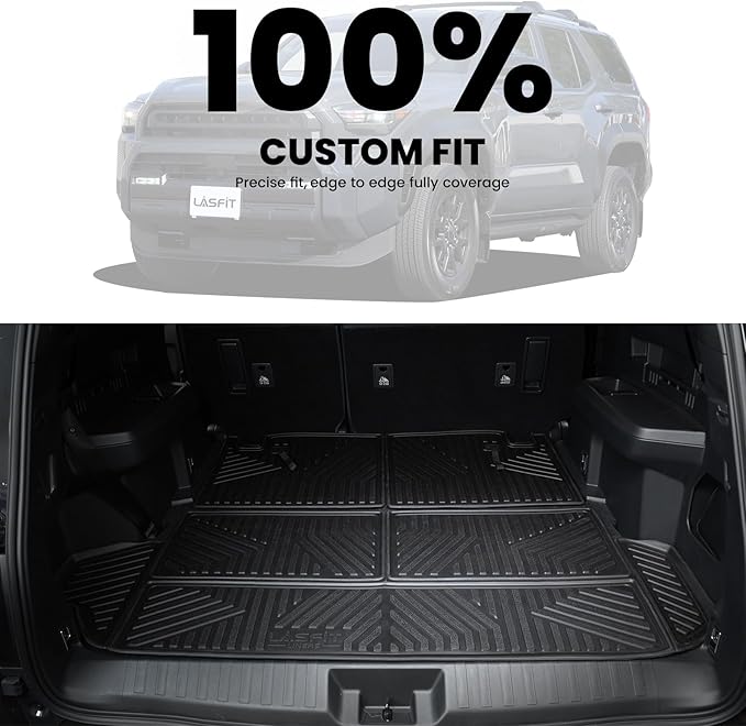 LASFIT Cargo Mat&Backrest Mat for Toyota 4Runner 2025-2026 (Only Fit 7-Seats), All Weather TPE Custom Fit Easy Clean Durable No-Curling Cargo Liner for 6th gen 4 Runner Cargo Mat, Black