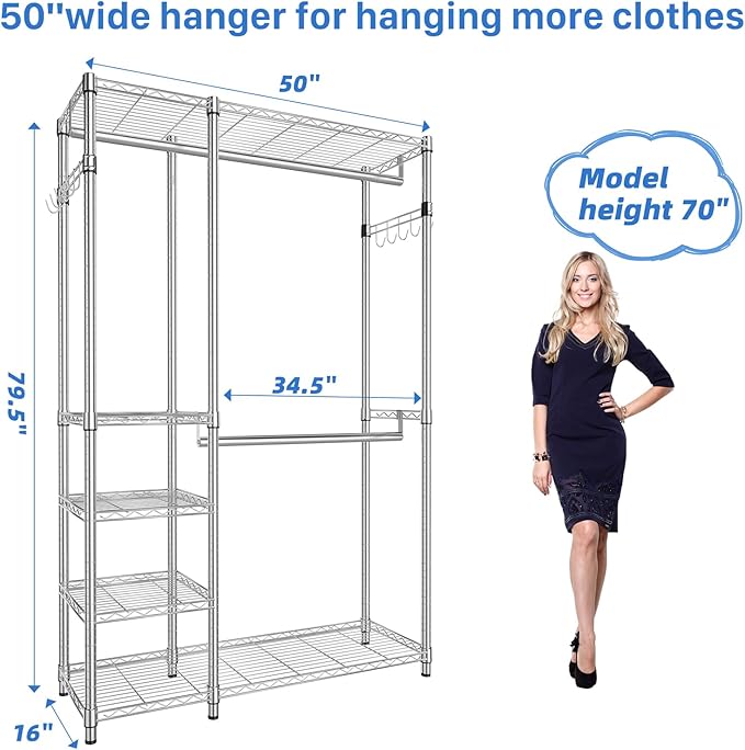 Simple Trending Heavy Duty Clothing Rack Loads 450 LBS, Garment Racks with Adjustable Shelves for Hanging Clothes, Metal Ward