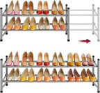 Tajsoon 2 Tier Expandable Shoe Rack for Closet, 28“-41“Adjustable & Stackable Shoe Shelf Storage, Metal Shoe Rack Organizer f