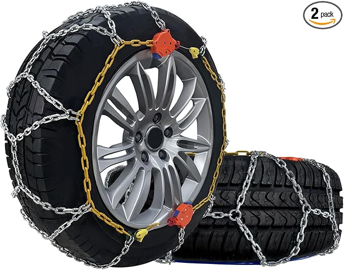 232805 Snow Tire Chains, 2-Pack Adjustable Anti-Slip Chains for Cars, SUVs, Pickup Trucks, Compatible with Tire Sizes 245/70R
