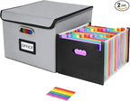 File Organizer Box with Folder, Accordion File Organizer 25 Pockets, File Folder Organizer with Lid for Home, Office, School,