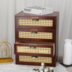 Large Wooden Storage Box with Drawers (Boho Apothecary Cabinet, Rattan Frame, Brown)