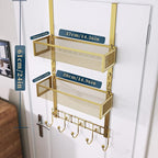 Consumest Over The Door Hooks Organizer - Extra Long Door Hanger with 9 Coat Hooks & 2 Mesh Basket, Back Storage Organizer Ha
