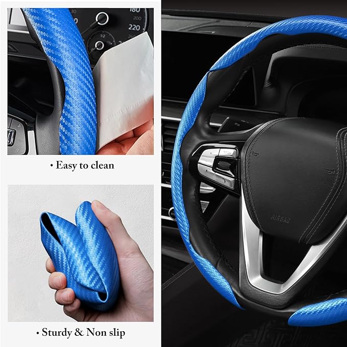 Carbon Fiber Steering Wheel Cover 3pcs Anti-Slip Car