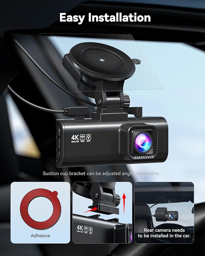 REDTIGER 4K Dash Cam Front Rear, STARVIS 2 Sensor, Free Card Included, 5.8GHz WiFi-20MB/s Fast Download, Dash Camera for Cars