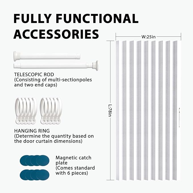 Jilron Accordion Door Curtain Set - 100% Blackout, with Curtain Rod Included, for Bedroom Privacy Protection (White-43 W x 78