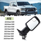 Right Passenger Side Mirror Compatible With 2019-2026 Ram 1500 With Power Folding Power Glass Heated Turn Signal Puddle Light Matte Black Replace#68276500AH (8+2Pins)