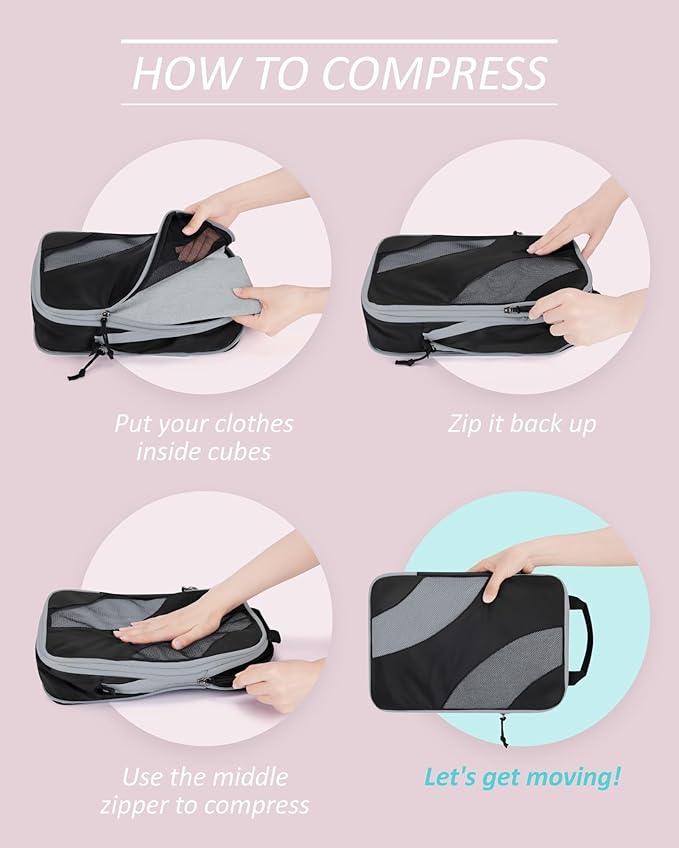 BAGSMART Compression Packing Cubes, 6 Set/4 Set/2 Set Travel Packing Cubes for Carry on Suitcases, Compression Suitcase Organ