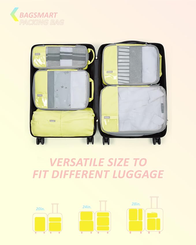 BAGSMART 6 Set /4 Set/2 Set Compression Packing Cubes for Travel, Lightweight Luggage Organizer Bags, Durable Space Saver Bag