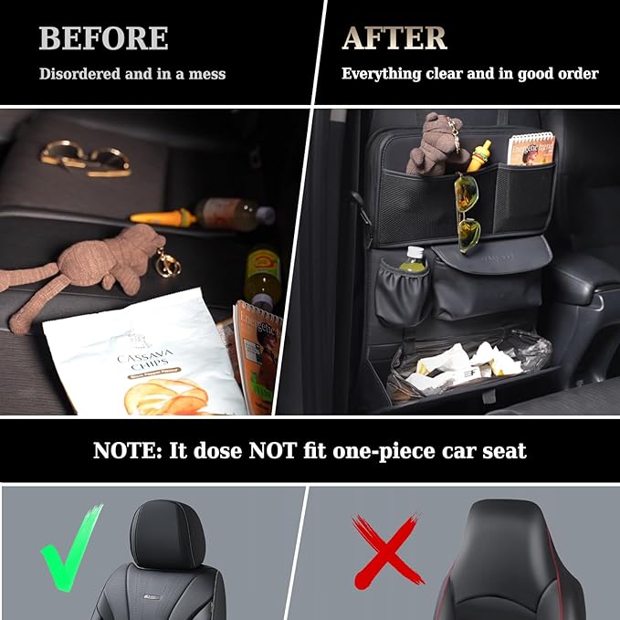 Coverado Backseat Car Organizer 2 Packs, Nappa Leather Car Seat Organizer with Touch Screen Tablet Holder, Foldable Food Tray, Kick Mats Protector, Multi Car Storage Accessories, Garbage Bag Holder