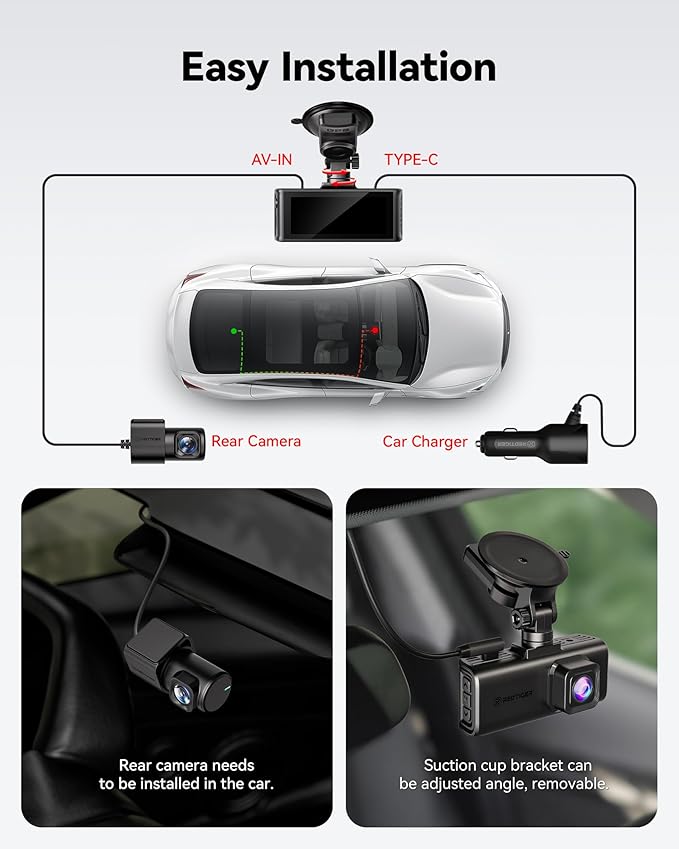 REDTIGER 4K STARVIS 2 Dash Cam Front and Rear, 5GHz WiFi 20MB/s Download, 128GB Card Included, Voice Control, Dash Camera for