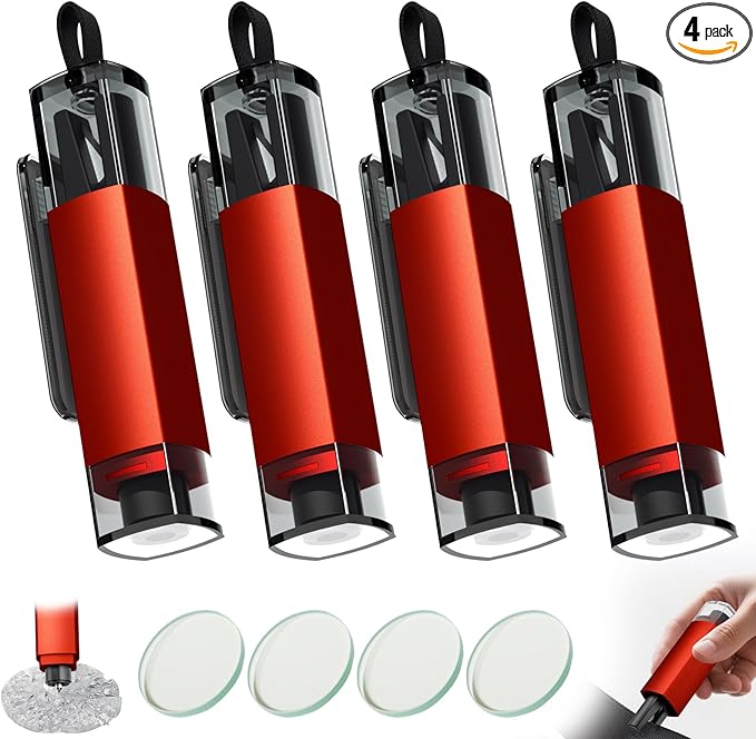 4PCS Window Breaker Seatbelt Cutter Car Safety Hammer, 2-in-1 Glass Breaker and Seat Belt Cutter with Test Glass, Underwater 