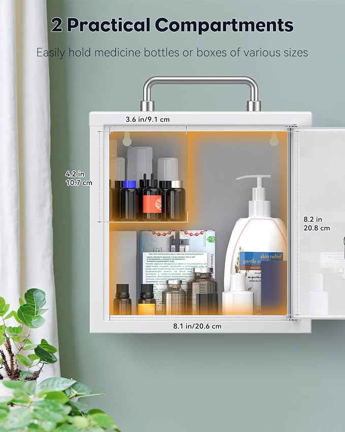 Uniclife Wall Mount Medicine Cabinet with Key Lock & Handle Locking First Aid Cabinet Lockable Medical Cabinet Lightweight Me