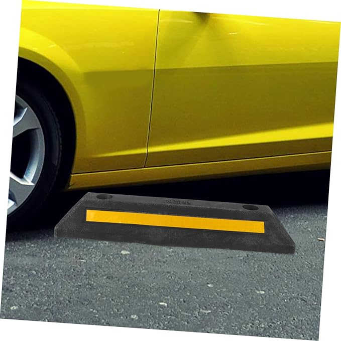 Happyyami Heavy Duty Rubber Parking Curb with Reflective Film Garage Car Stopper Compact Anti-Cracking Wheel Guide for Indoor Outdoor Parking Aids