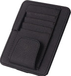 Small Leather Sun Visor Organizer for Car and Truck - Sunglass Holder, Card Sleeve Pocket, Document Holder for Registration, Driving License, Insurance, Pen, Chapstick