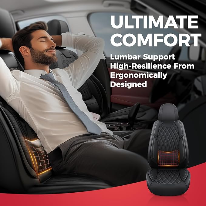 FREESOO Car Seat Covers Front Seats - Luxury Breathable Waterproof Faux Leather Car Seat Cover Protectors with Lumbar Support