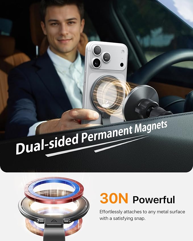 andobil [2026 Unrivaled Stability] Magnetic Phone Grip Holder for MagSafe Ring Stand Holder Kickstand Compatible with MagSafe Accessories for iPhone 17 Air 16 Pro Max Plus 15/14/13/12&Android, Grey