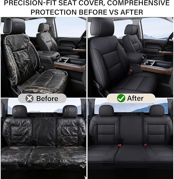 Coverado Full Set Seat Covers Faux Leather(Black) Easy Install,Waterproof, Custom Fit Chevy Silverado/GMC Sierra (2007-2013/2