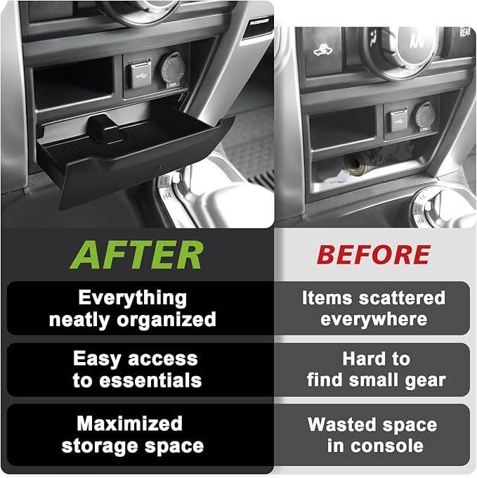 Muslogy Console Storage Drawer Compatible with Toyota 4Runner 2014-2022 2023 2024 Accessories Center Console Organizer Insert Cubby Storage Box With Anti-Slip Mat (One-Touch Self-Locking Mechanism)